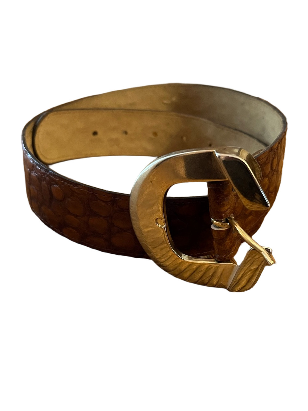 Vintage Rapid Belt Co. Brown Croc Embossed Stirrup Belt Size M